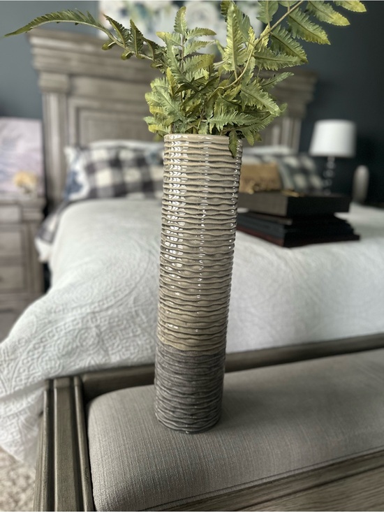 Other - Neutral Two-Tone Ceramic Floor Vase - Beige and Gray